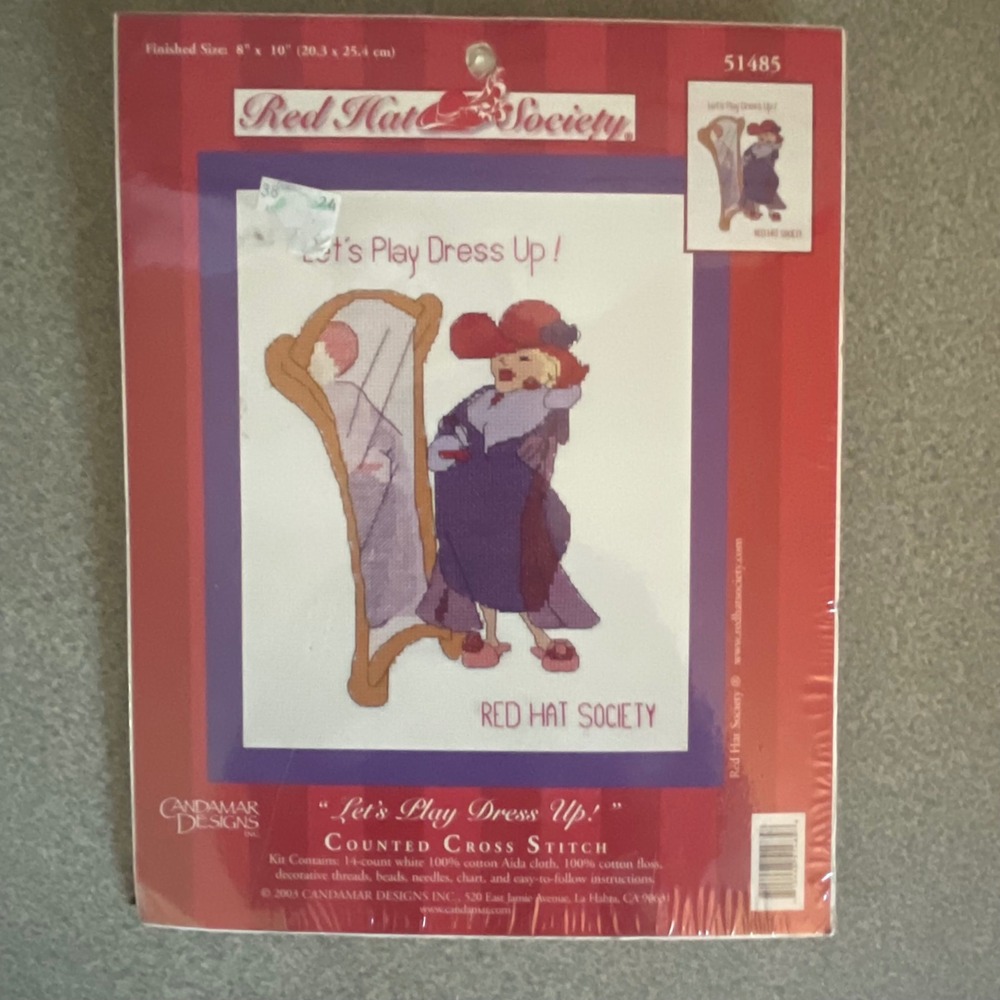 Candamar Designs Red Hat Society Lets Play Dress Up Counted Cross Stitch Kit New